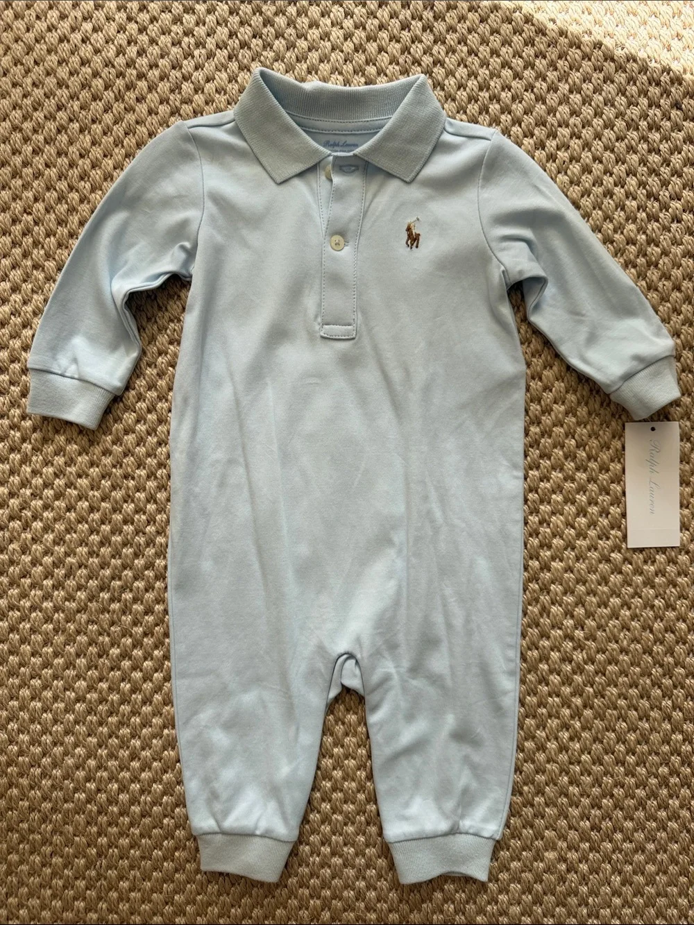 Ralph Lauren Baby Pale Blue Long-Sleeve Polo One-Piece size 6 months